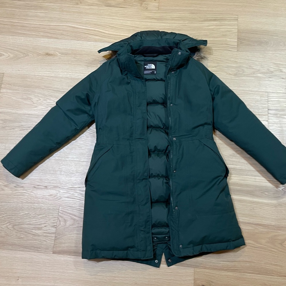 The North Face green winter parka coat